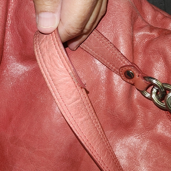 COACH GUC XL POPPY SALMON LEATHER NORTH/SOUTH TOTE BAG - Picture 8 of 14